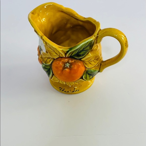 D Exclusive | Burnt Orange Floral & Fruit Painted Ceramic Mug | Vintage Pour Cup - Picture 3 of 9